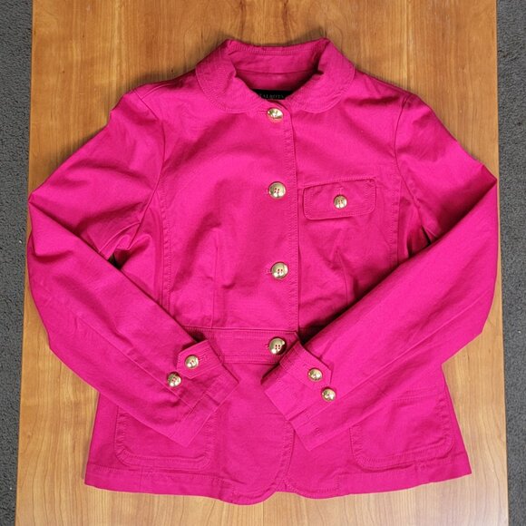 Talbots Stretch Cotton Hot Pink Gold Button Jacket - 8P - Picture 6 of 15